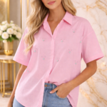 Πουκάμισο ροζ 1 τελευταιο κομματι με πετρουλες σε ροζ