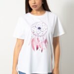 T-shirt Σχέδιο Ονειροπαγίδα σε σιέλ και ροζ