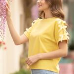 Βουτυρενιες μπλούζες one size σε μέντα κίτρινο λευκό ροζ μαύρο με σατέν φιόγκους στα μανίκια