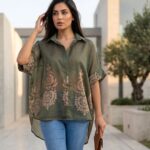 Πουκαμισα τουνικ one size σε κίτρινο μπεζ κ χακί